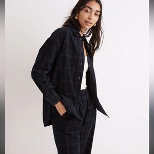 Madewell Navy Plaid Corduroy Shirt-Jacket